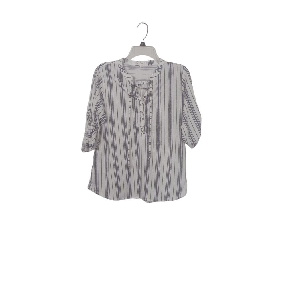 Eden & Olivia By Anthropologie Size M Blouse Striped Lace Up 3/4 Tab Sleeves M